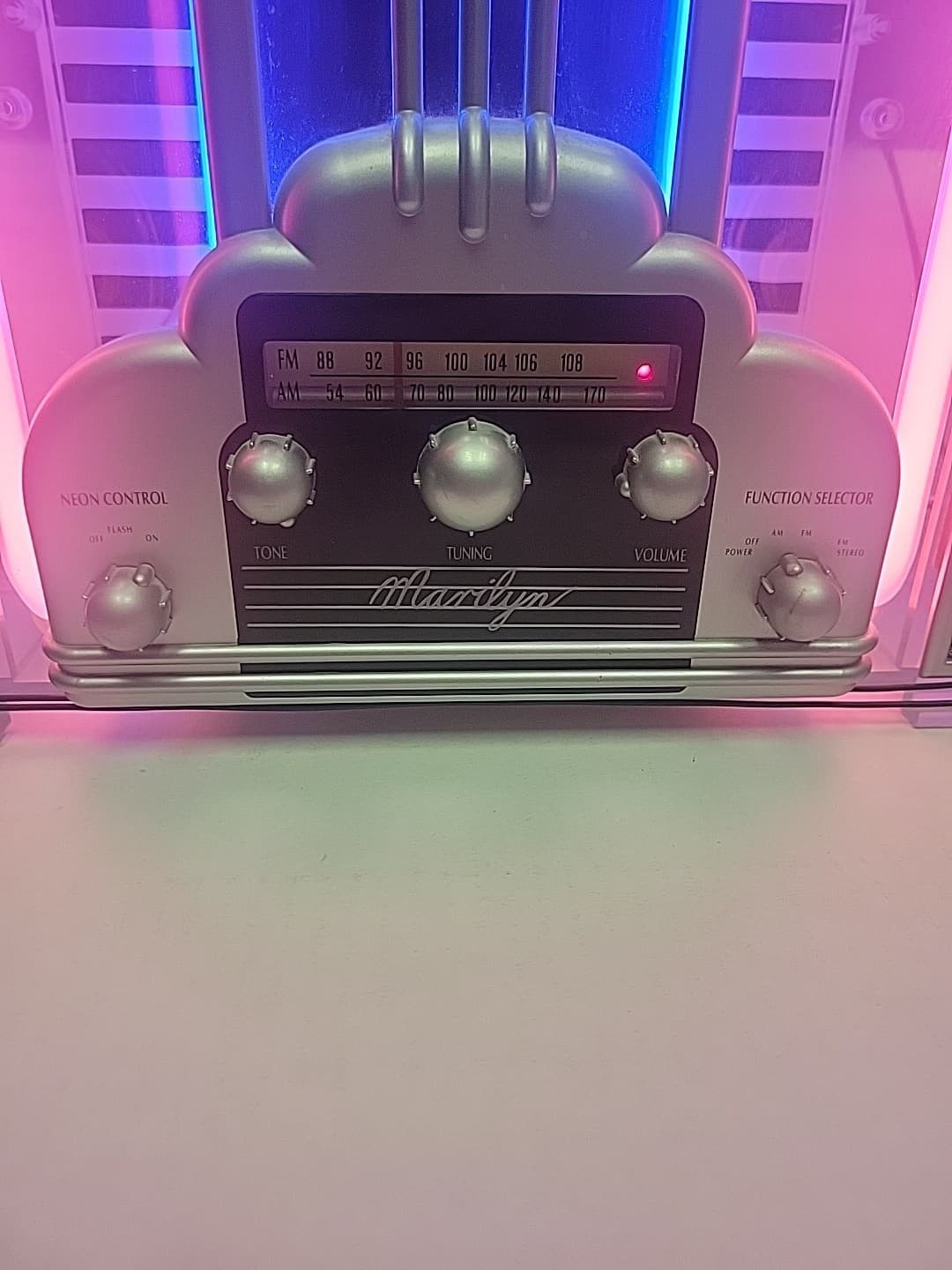 Vintage Cicena Marilyn Radio Large Neon Am/Fm Pink Blue Tabletop Jukebox 3