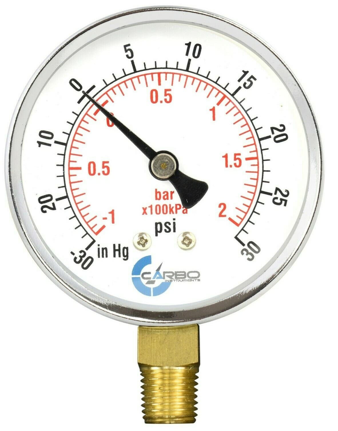 1-1/2" Vacuum Gauge-Chrome Plated Steel Case, 1/8"NPT, Lower Mnt. -30Hg/+30 psi