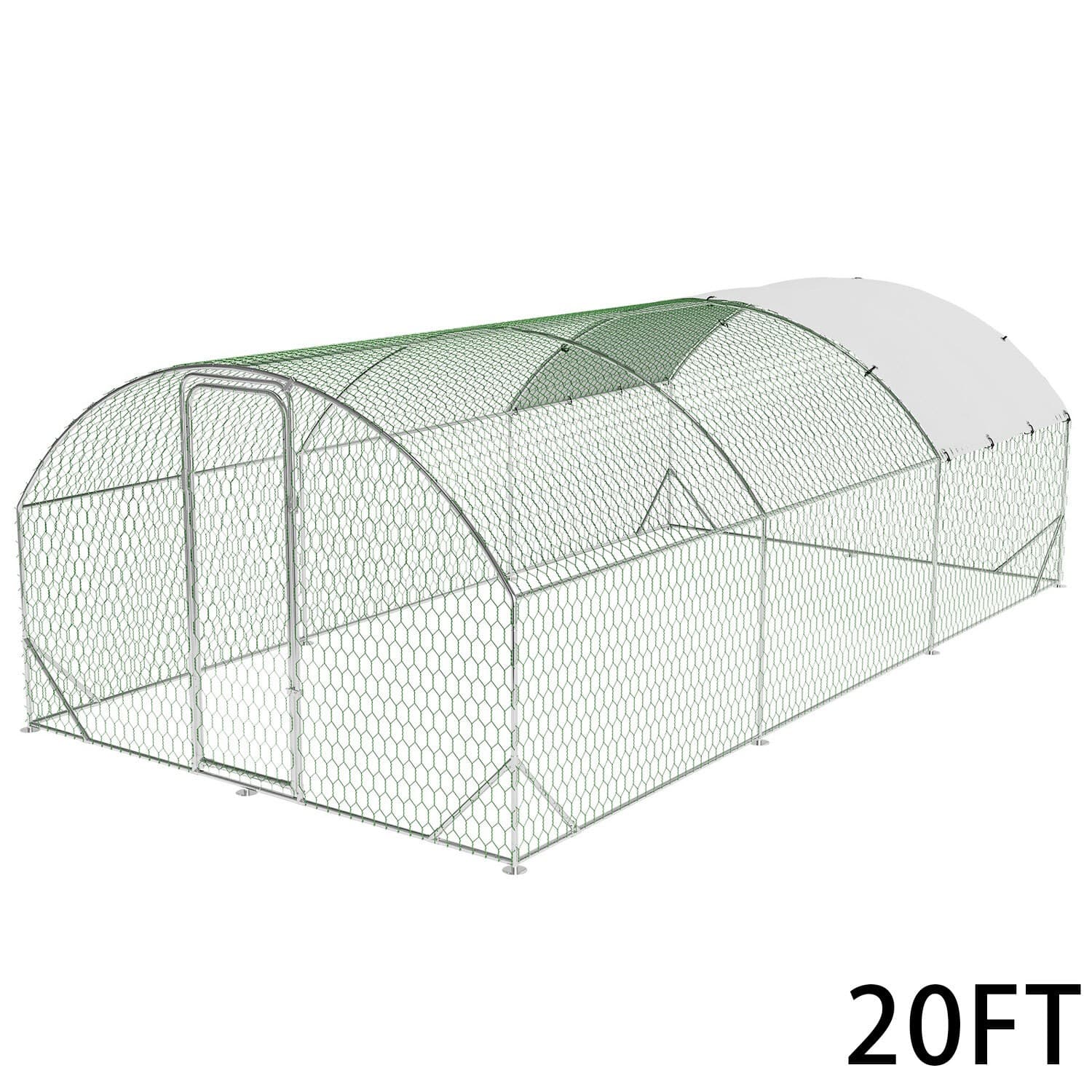 20 x10 ft Walk-in Metal Chicken Coop Poultry Cage Pet House w/ Chicken Run Cover