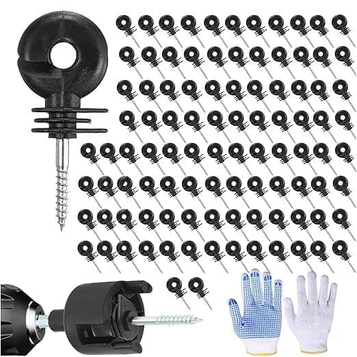 100 aisladores negros mejorados para cercas eléctricas, 1 herramienta de enchufe