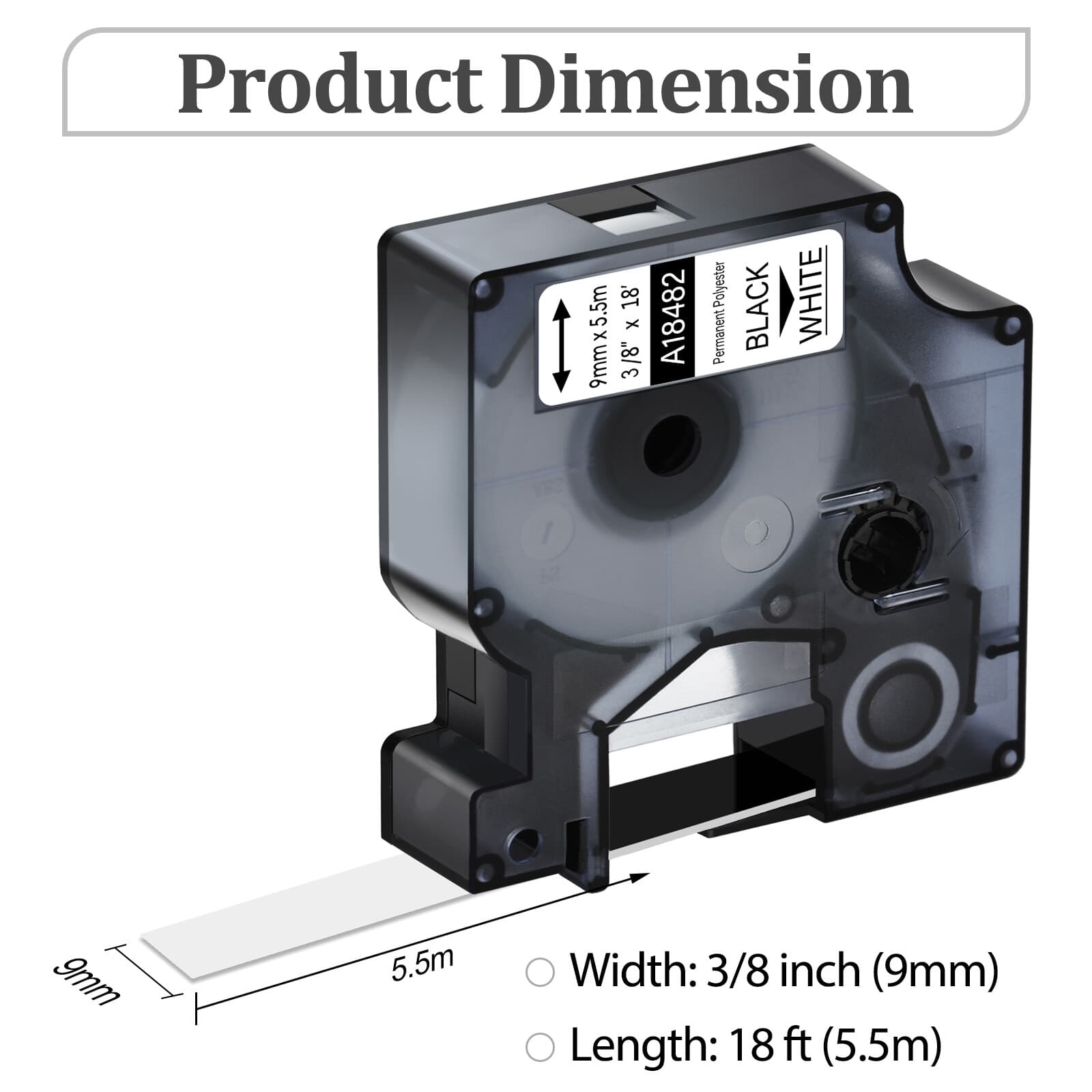 Compatible 18482 Permanent Polyester Label Tape 3/8" x 18' for DYMO Rhino 5200 3