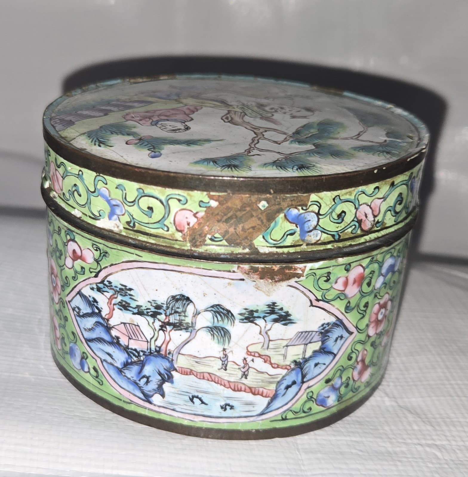 Antique Chinese Canton Enamel On Copper Trinket Box 3