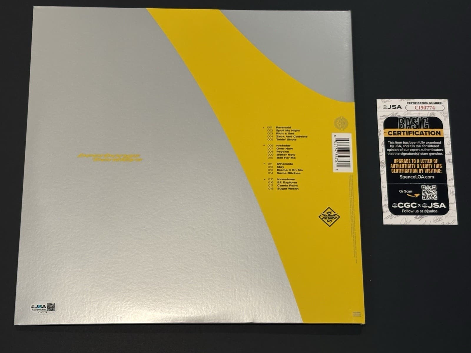 JSA COA POST MALONE Signed Autographed Beerbongs And Bentley’s Vinyl Album LP 3