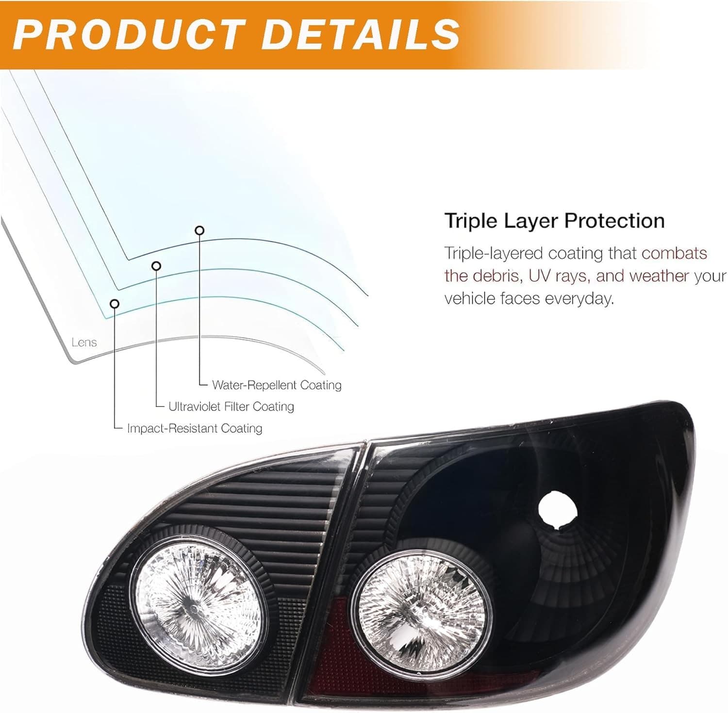 Tail Lights Assembly Compatible with 2003-2008 Toyota Corolla Inner + Outer Tail 4