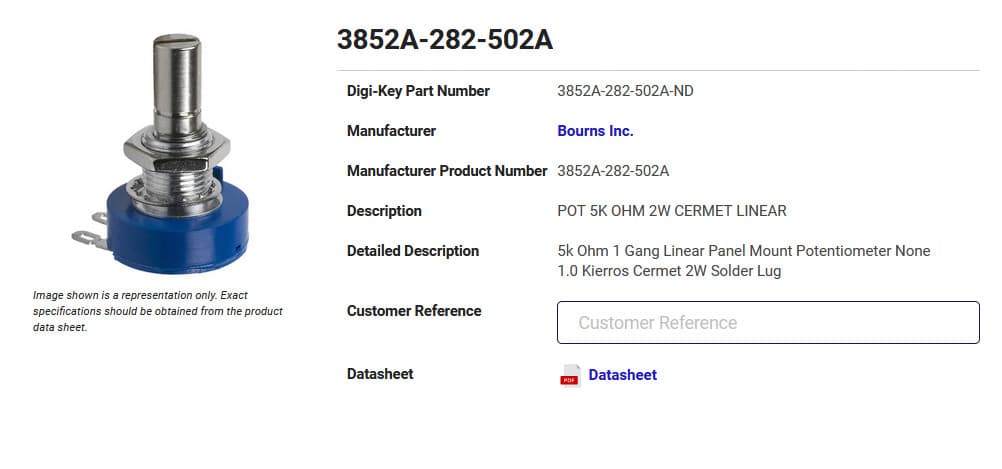 Bourns Cermet Linear Potentiometer, 3852A-282-502A, 5K Ohm, 2W, ±10%,  (NOS) 3