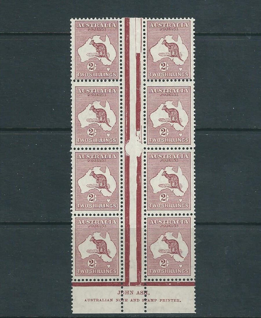 AUSTRALIA 1935 2shilling KANGAROO (Scott 125) J.ASH gutter block of 8 MNH zy10
