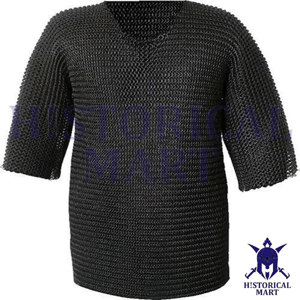 Butted 10mm Ring Mild Steel Chain ‎Mail Shirt (Short Sleeve) Black Finish 3