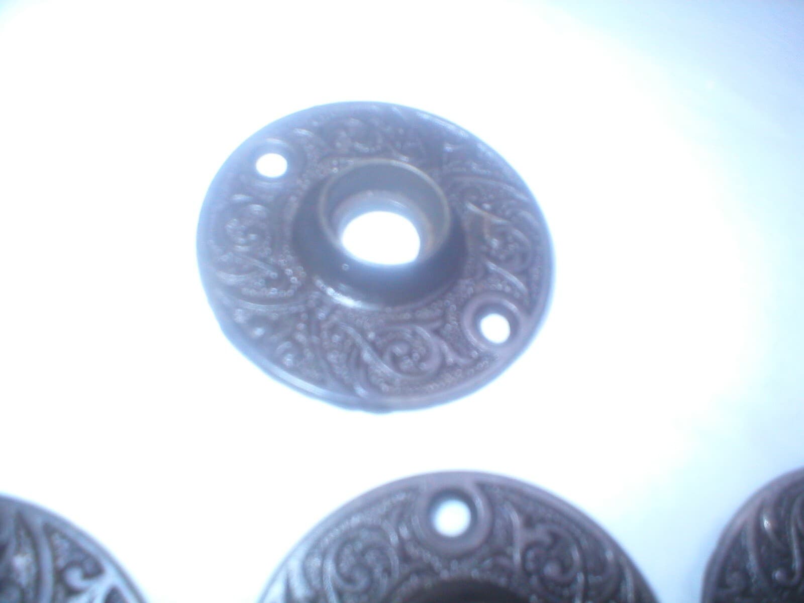 Antique Victorian Decorative Cast Iron Doorknob Ring Plate Pair 2