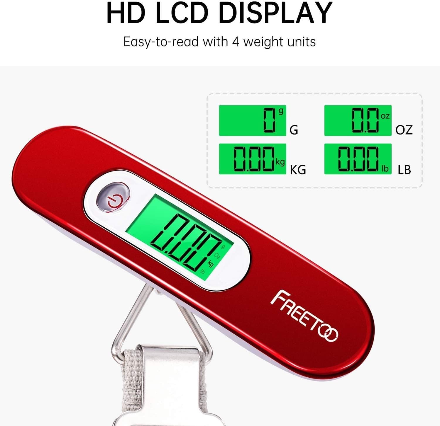 Stylish Red Digital Hanging Luggage Scale - 110 lb Capacity & Battery Included 6
