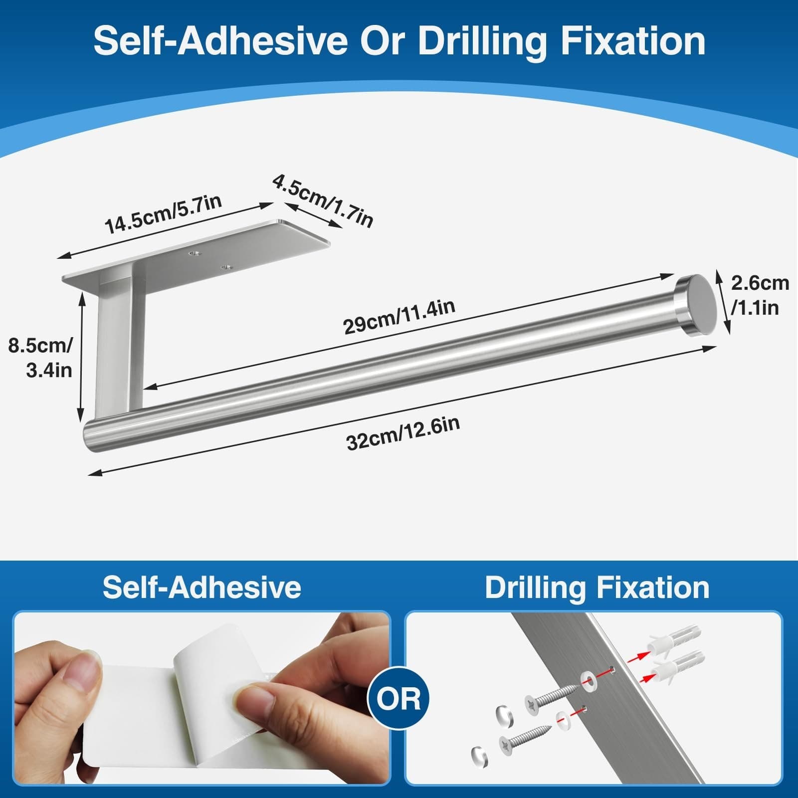 Paper Towel Holder Wall Mount Under Cabinet Stainless Steel Kitchen Organizer US 2