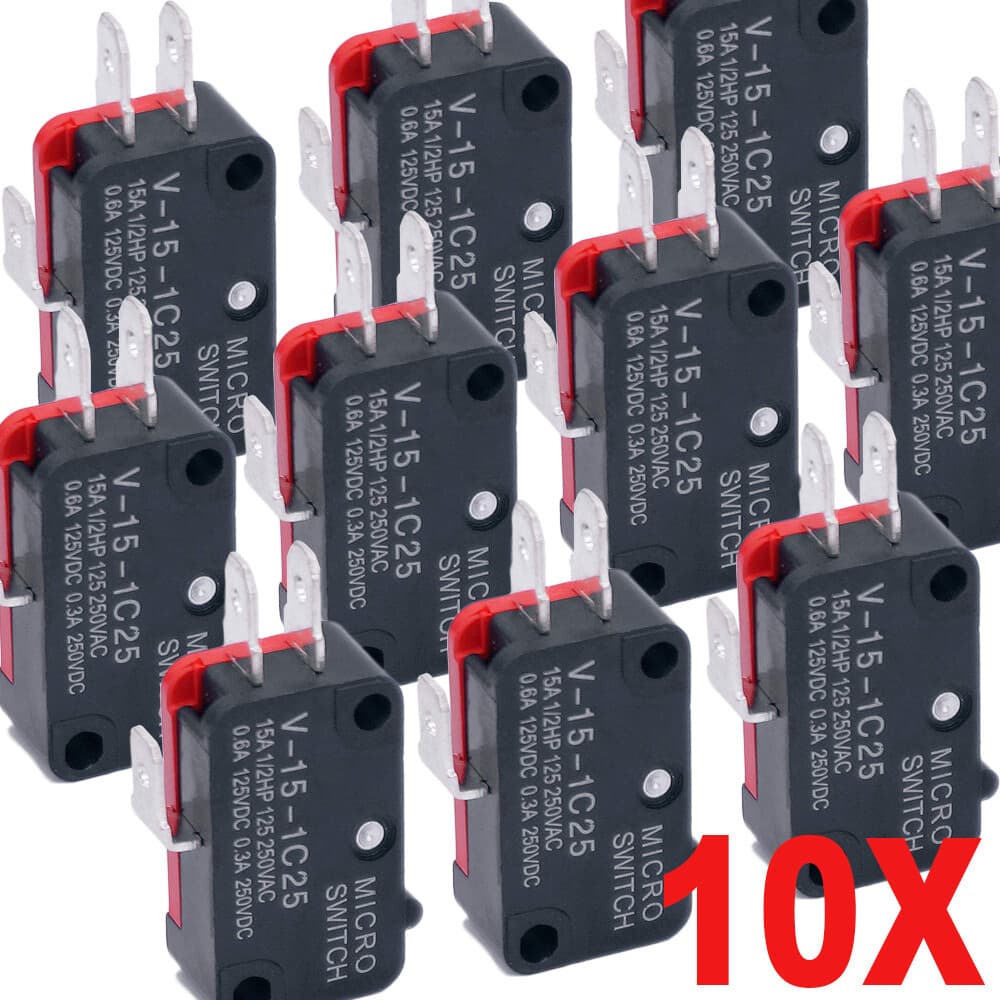 10PCS Snap Action Button Micro Limit Switch V-15-1C25 SPDT Momentary AC 250V 15A