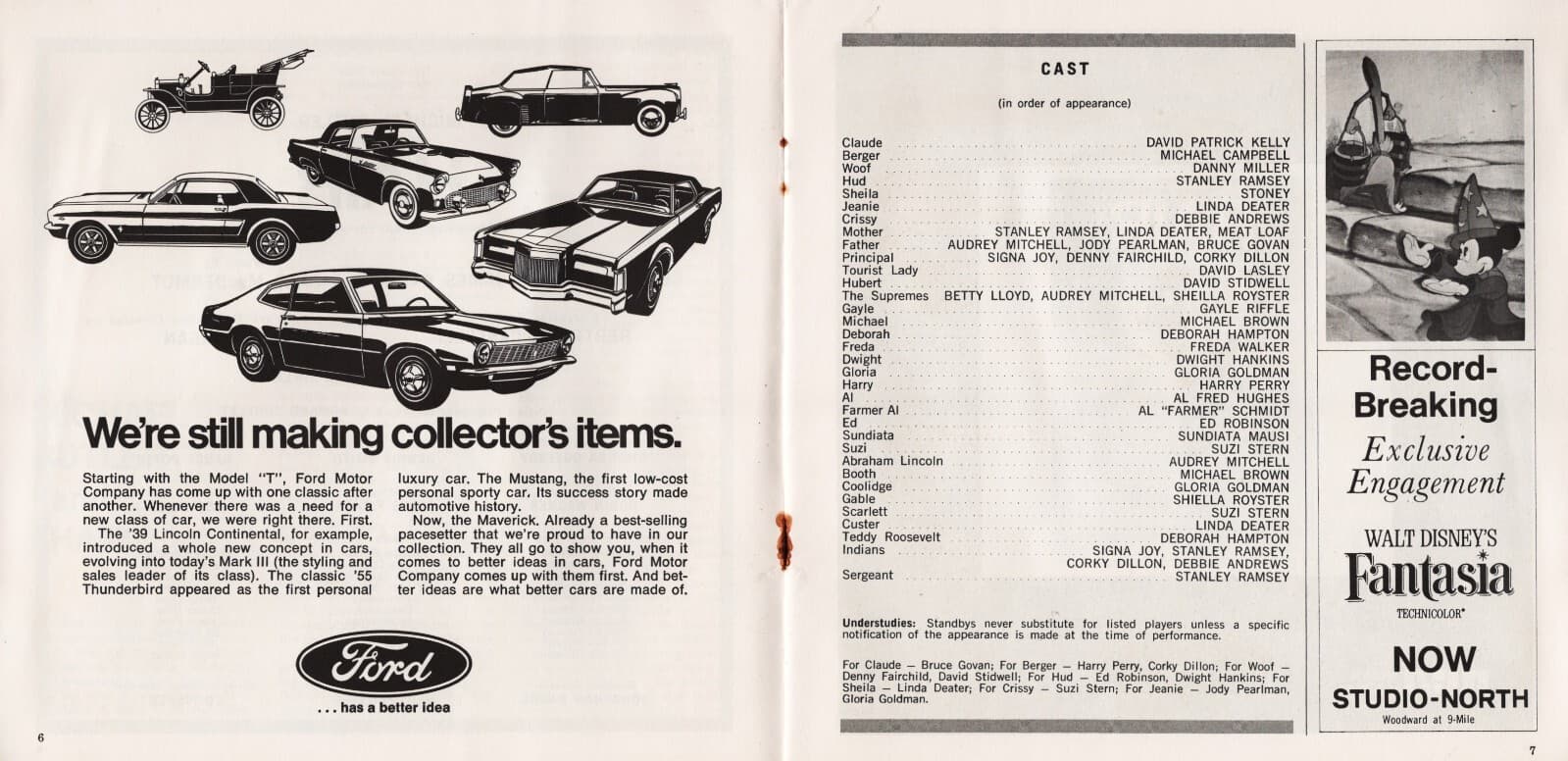 Meat Loaf "HAIR" David Patrick Kelly (Debut) Ragni and Rado 1970 Detroit Program 3