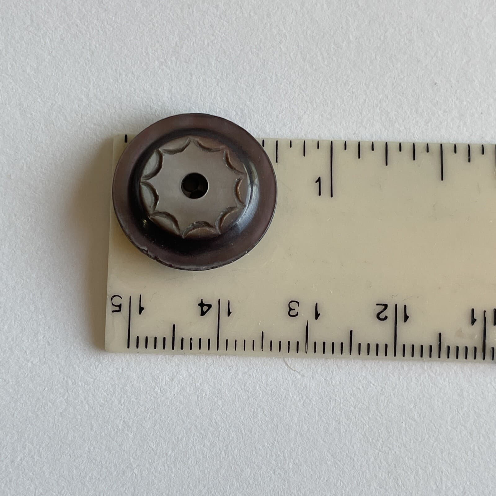 Set Of 4 shell abalone buttons fancy carved Whistle etched 6