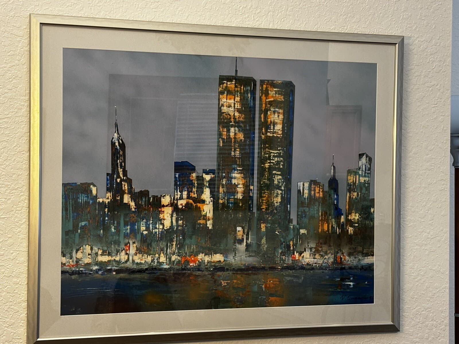 Vladimir Umansky Original Painting NYC Skyline Pre 9/11 WTC Twin Towers Signed 4