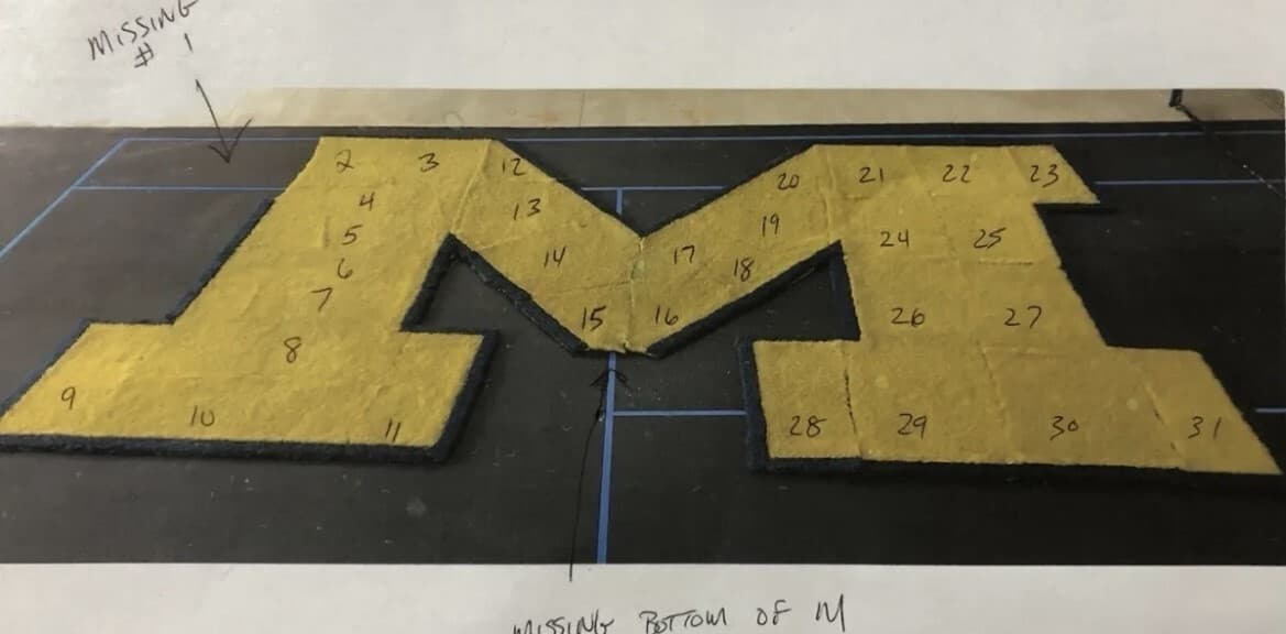 Michigan Wolverines Game Used BLOCK M turf from 50 Yard Line of Michigan Stadium 4