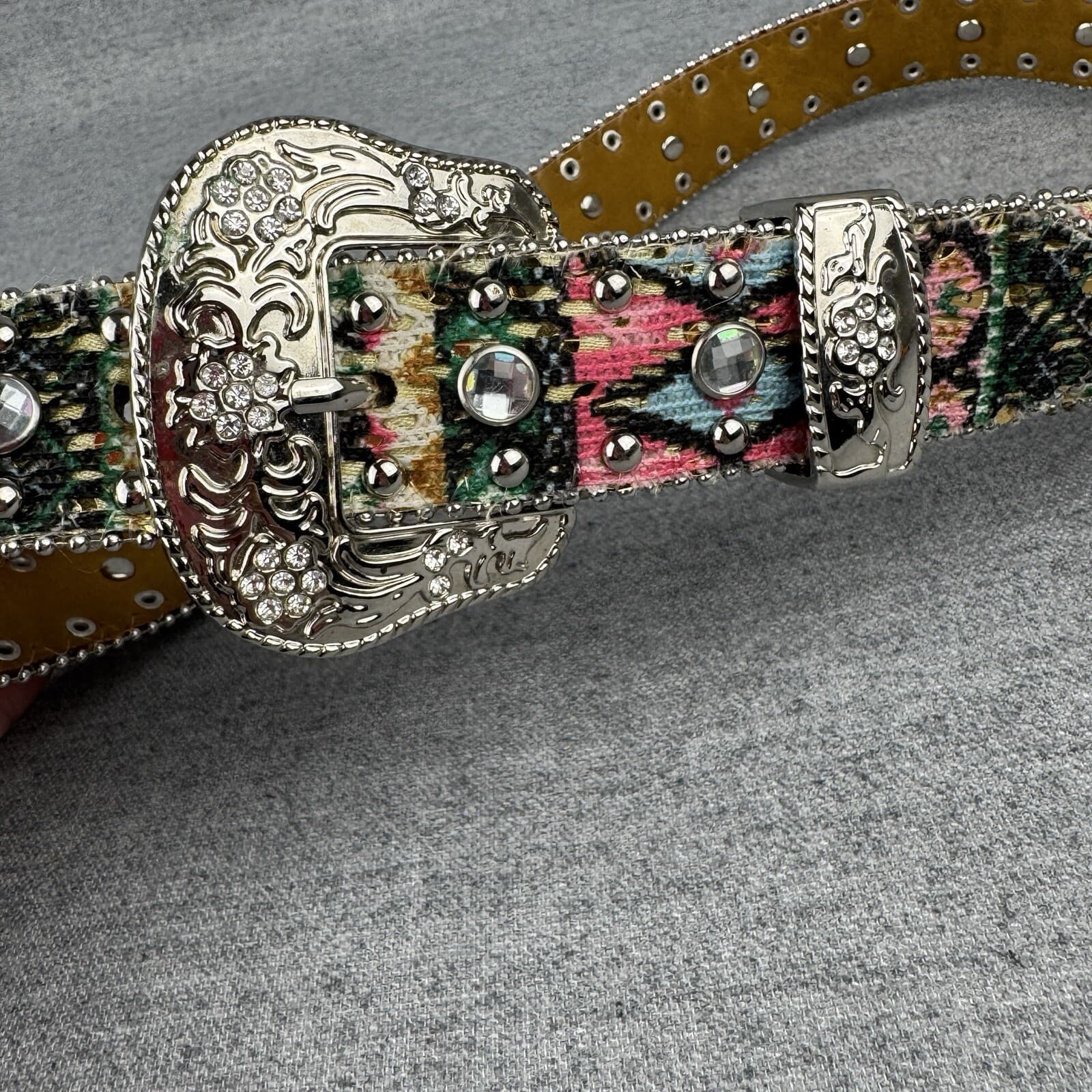 Unbranded Western Belt Girls Large 33" Pink Rhinestone Silver Tone Buckle Rodeo 4