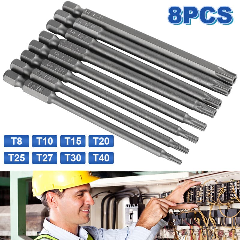 8X Torx Screwdriver Drill Bit Set 100MM Long Hex- T8 T10 T15 T20 T25 T27 T30 T40 4