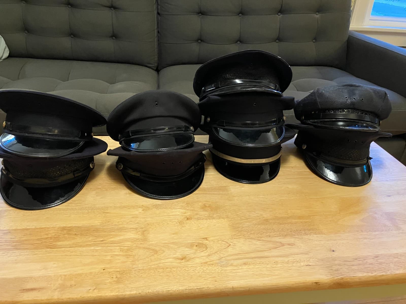 Lot of 9 Vintage Firefighter Uniform Dress Hats, USA Fireman, play props