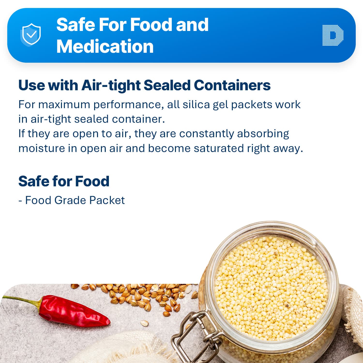 50 gram X 15 PK "Dry & Dry" Premium Silica Gel Packs - 2 Humidity Indicator Card 3