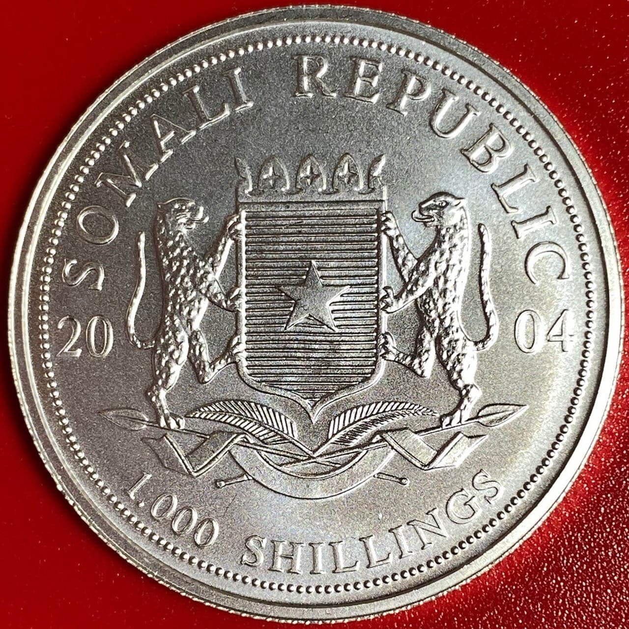 2004 SOMALIA 1000 SHILLINGS 1oz SILVER ELEPHANT COLORIZED AFRICAN WILDLIFE CROWN 4