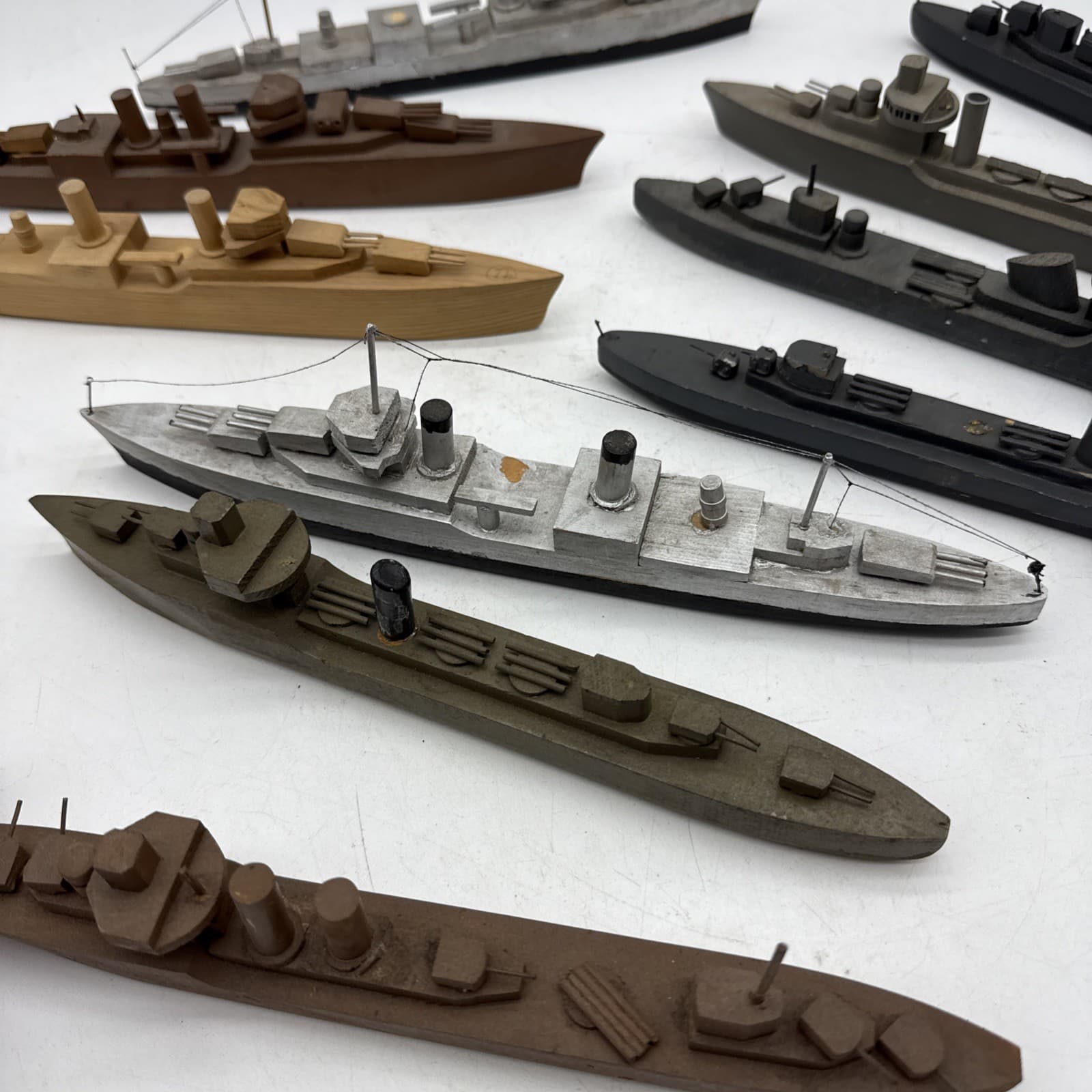 Lot 10 WOODEN TOY 1940s Folk Art Rare Battleship Wooden Toys Model 6