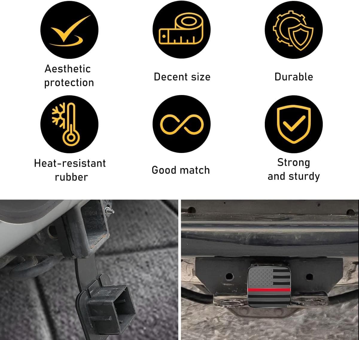 Trailer Hitch Cover, American Flag Hitch Cover Tube Plug Insert fits 2" Receiver 4