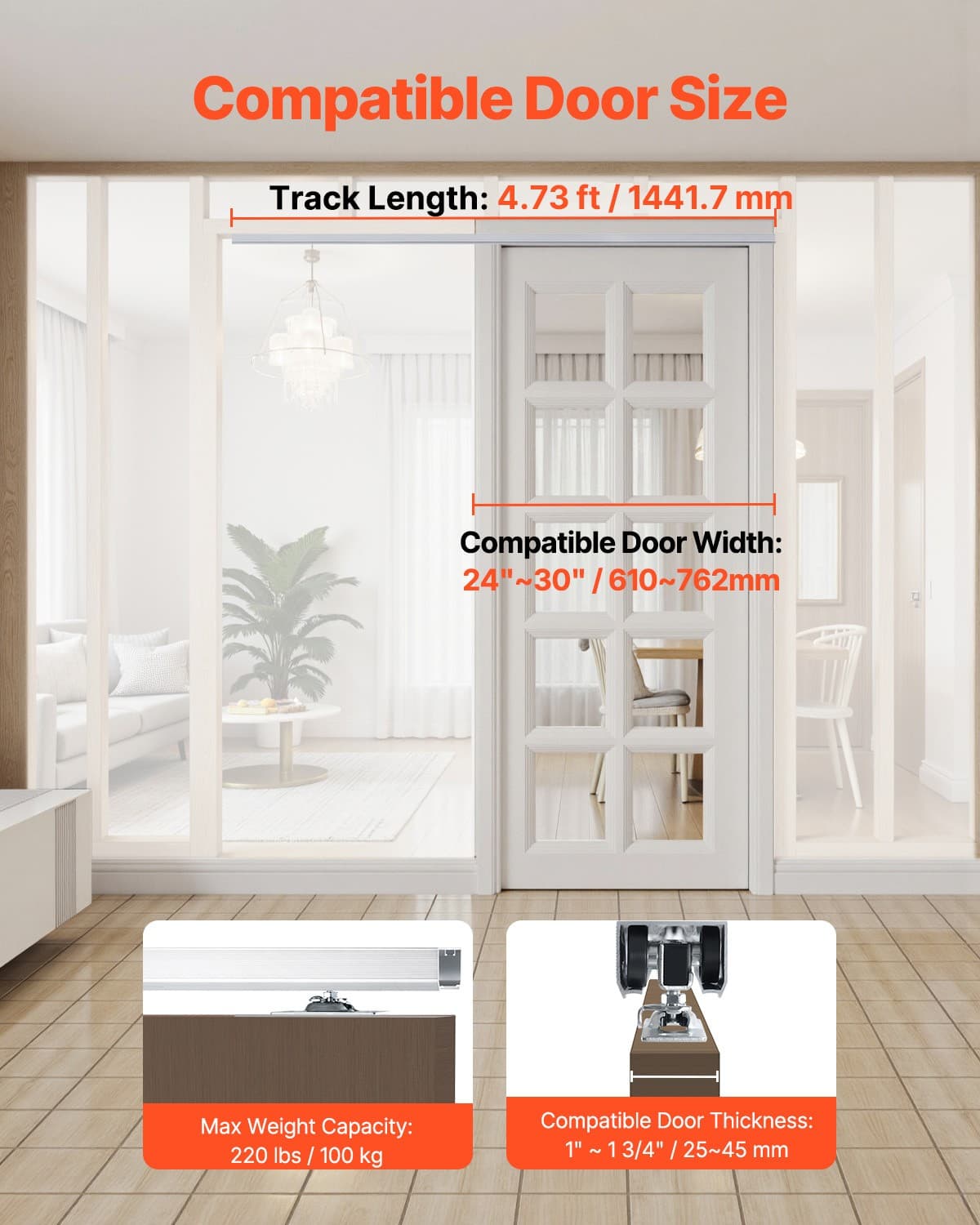 Pocket Door Track Kit 4.73 ft Heavy Duty Pocket Door Hardware Track Set 3 Wheels 2