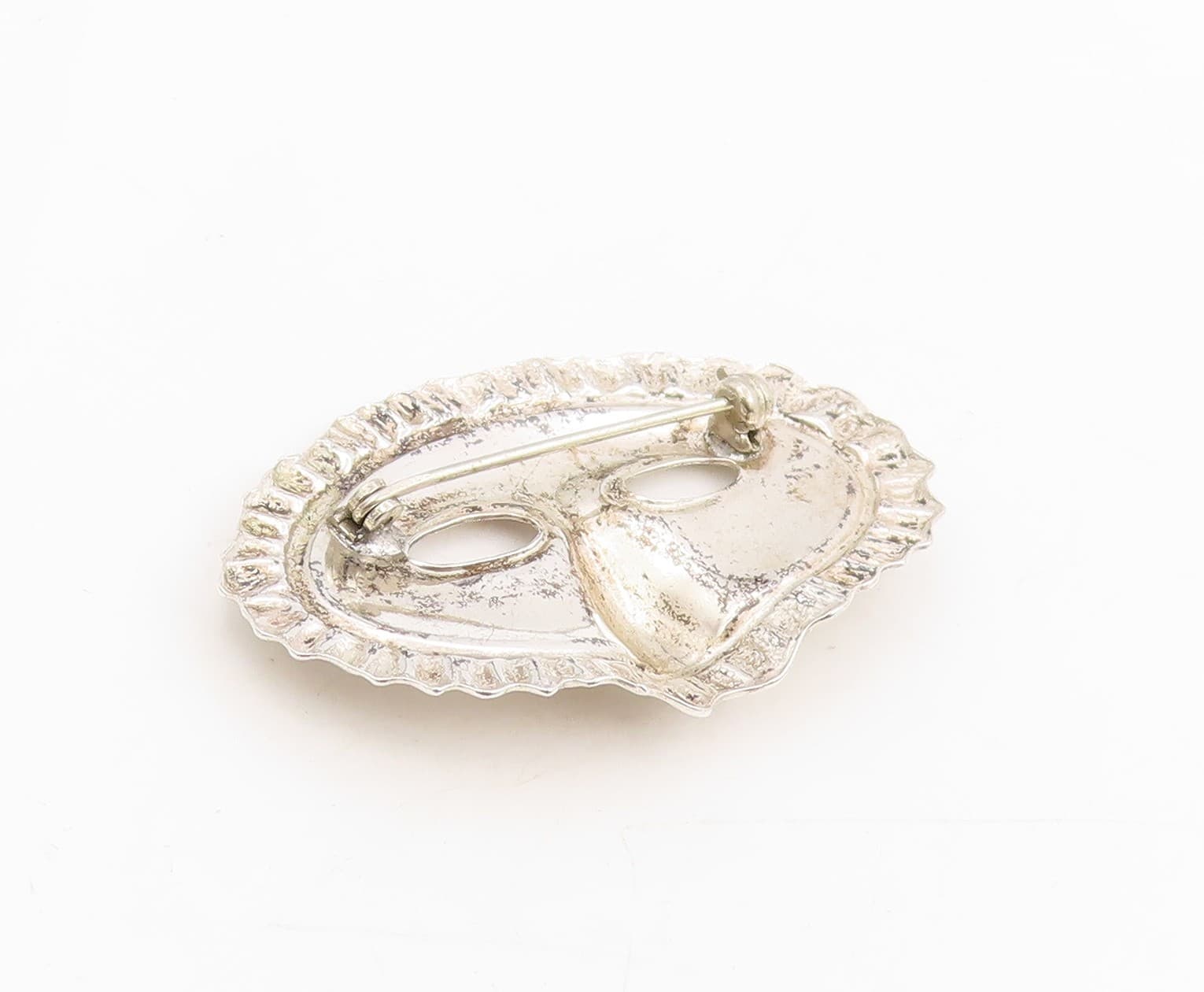 925 Sterling Silver Vintage Brooch Carved Carnival Masquerade Mask Pin  BP12044 4