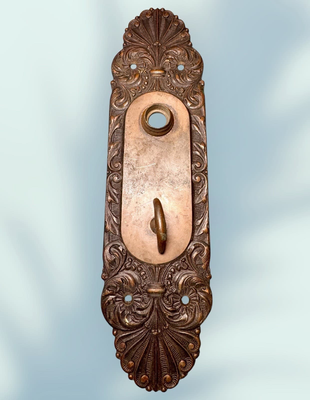 Antique Bronze Victorian Entry Door W/ Thumb Turn Escutcheon Back plate 10.75” 5
