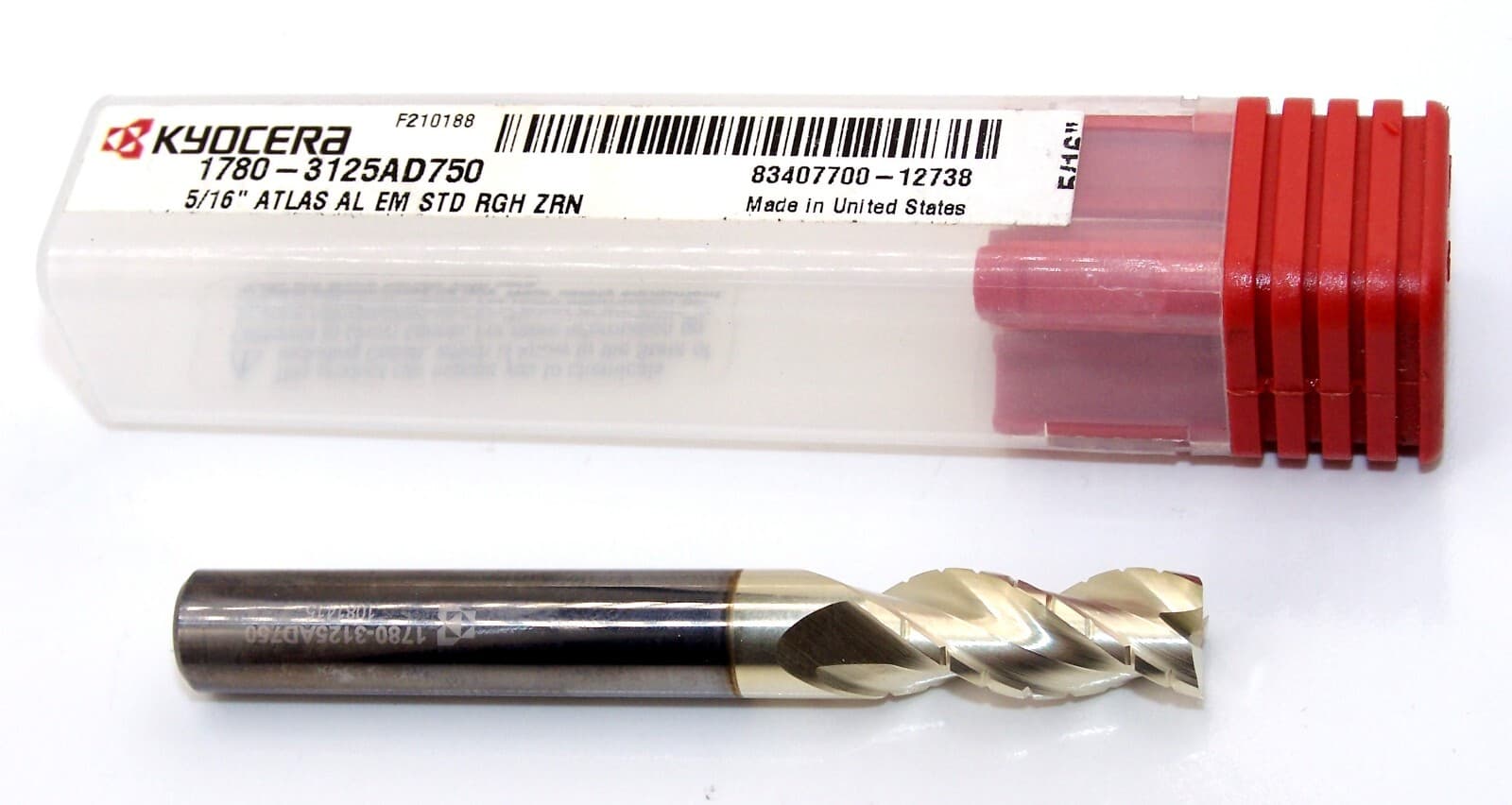 1780-3125AD750 Kyocera 5/16" Carbide 3 Flute End Mill Atlas Rougher for Aluminum