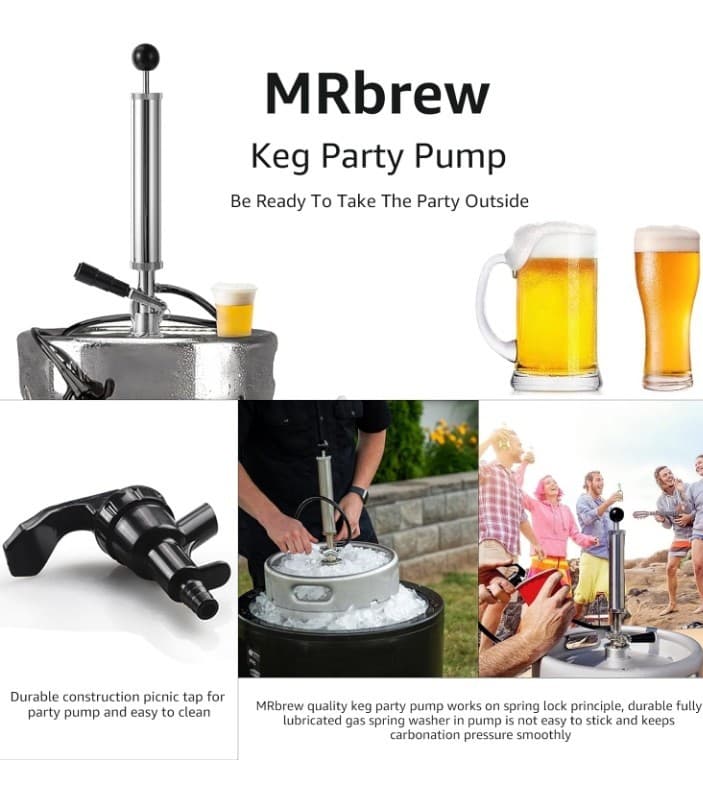 Hilangsan Beer Keg Party Pump 8inch Beer tap Pump Chrome Plated D Coupler system 4