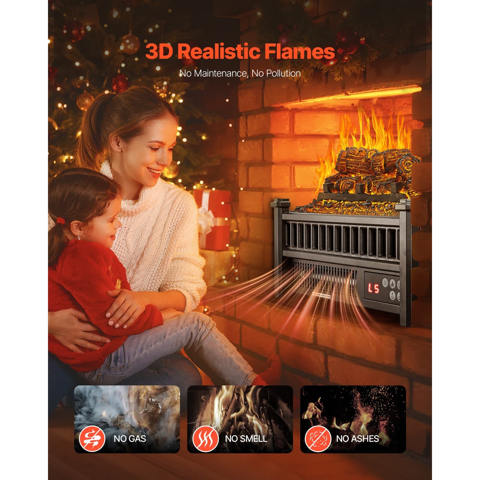 16 Inch Electric Fireplace Log Heater with Remote 5 Flame Brightness Timer 6