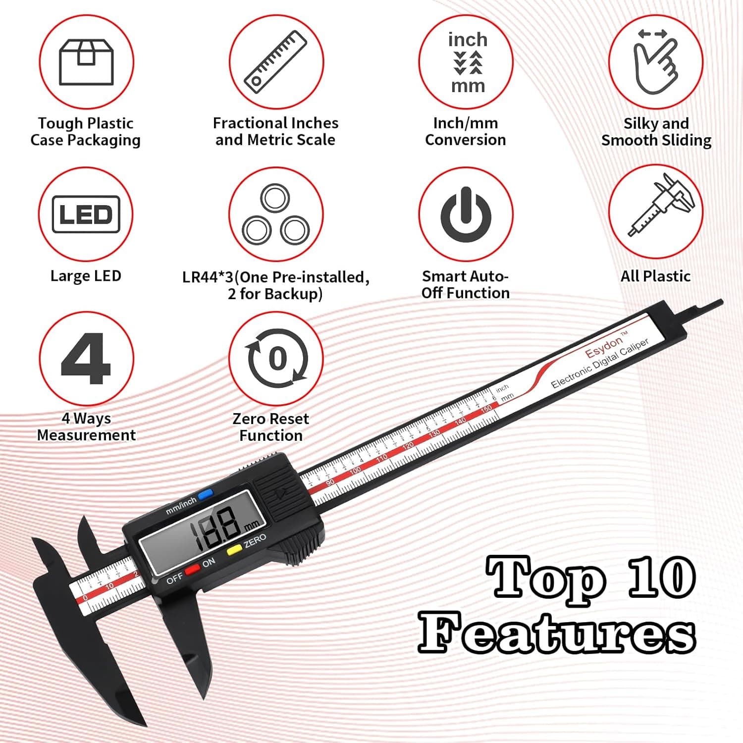Digital Caliper, Esydon Upgraded Calipers 6 inch, Measuring Tool, Electronic Rul 2