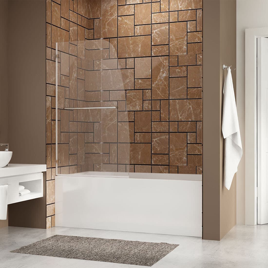 SUNNY SHOWER Bathtub Shower Door Pivot Hinged Tub Door 34" W x 58" H Chrome