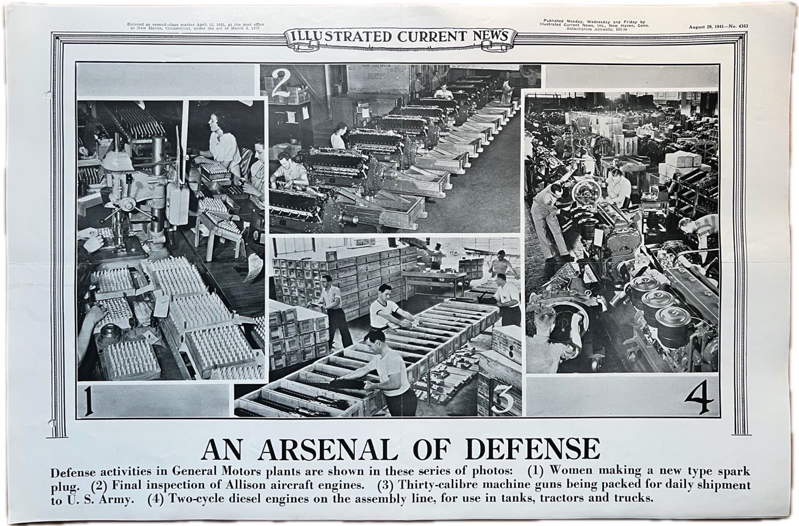 1941 ARSENAL DEFENSE GENERAL MOTORS ALLISON ENGINE ILLUSTRATED CURRENT NEWS WWII