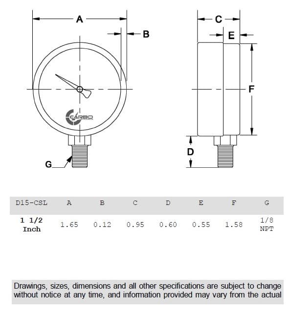 1-1/2" Vacuum Gauge-Chrome Plated Steel Case, 1/8"NPT, Lower Mnt. -30Hg/+30 psi 4