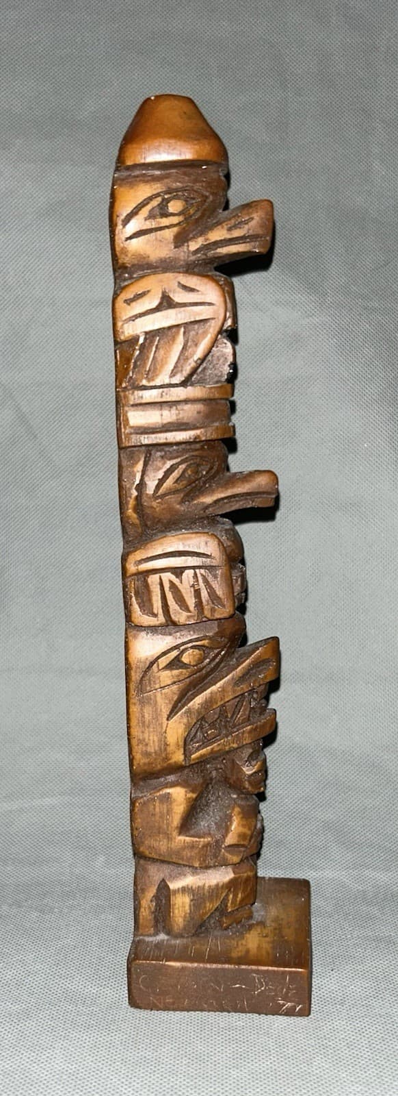 Totem Pole Hand Carved Cedar Alaskan Tlingit Unity Northwest Coast Native 13" 4