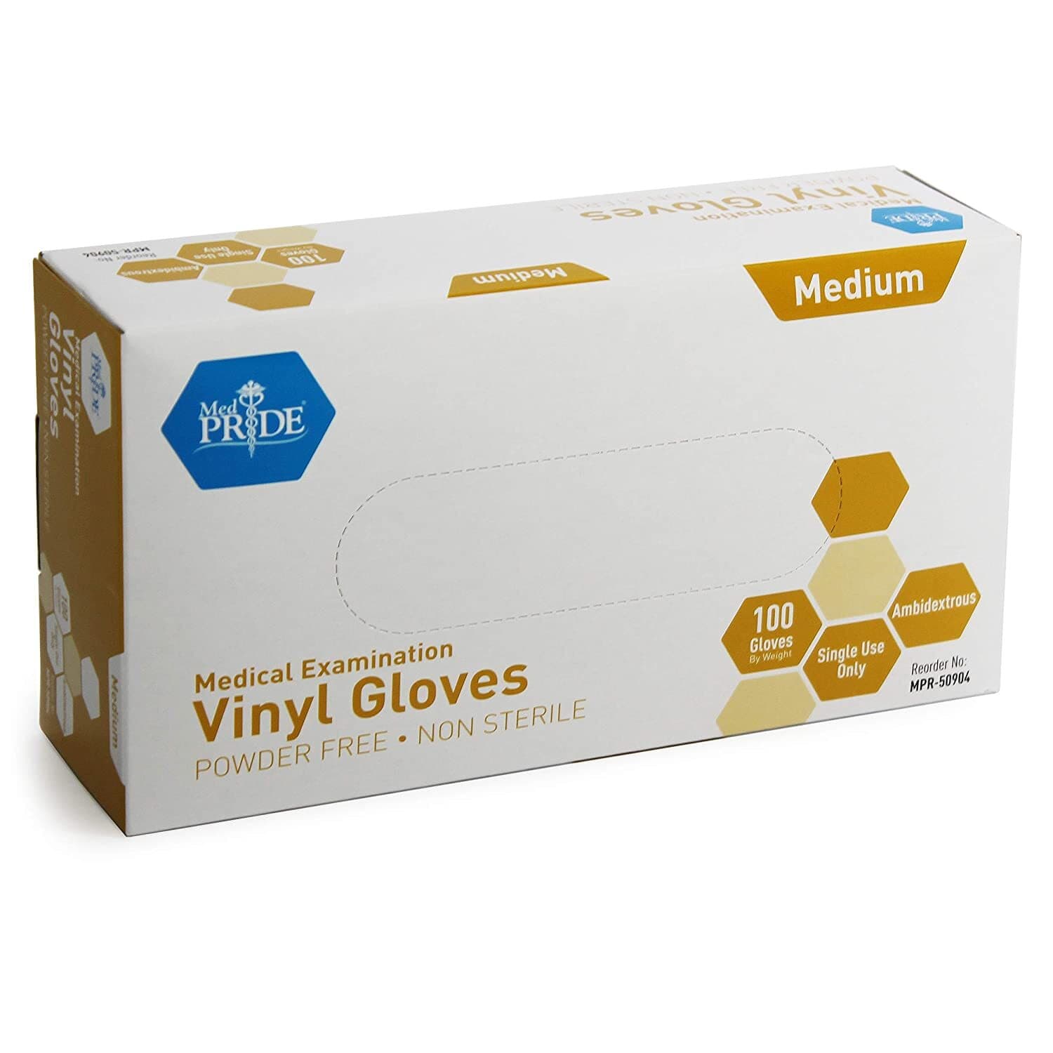 Medpride Medical Vinyl Examination Gloves, Latex Free Rubber, All Sizes.-100/Bx