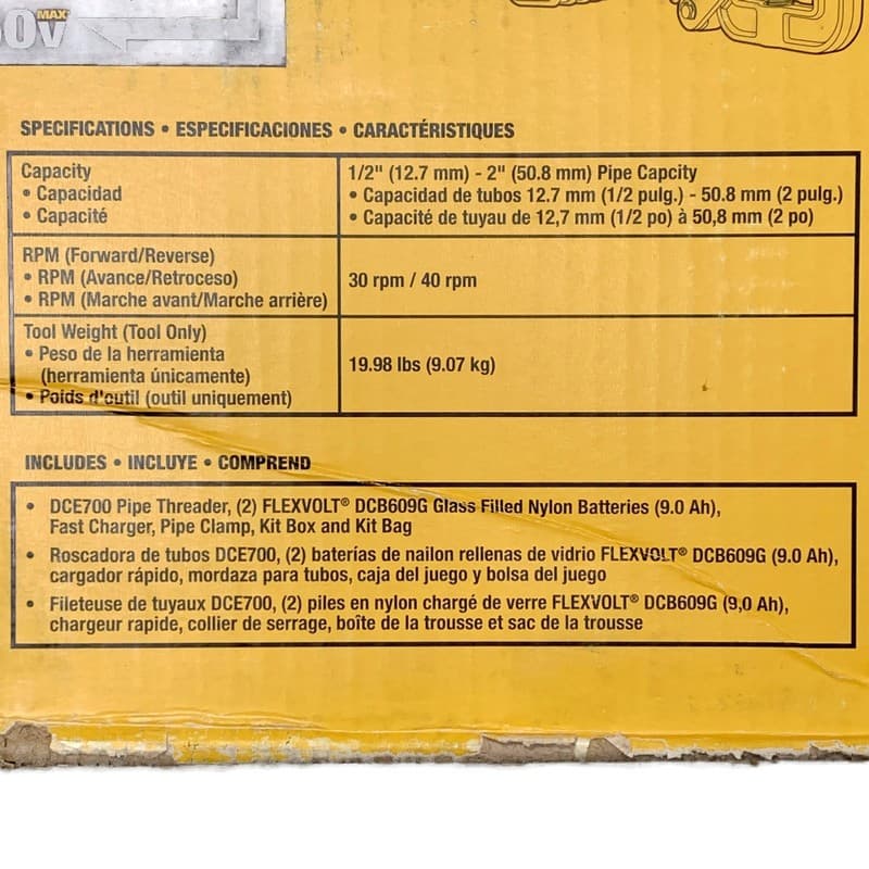 DEWALT DCE700X2 FLEXVOLT 60V MAX 60-Volt Lithium-Ion Cordless Pipe Threader Kit 3