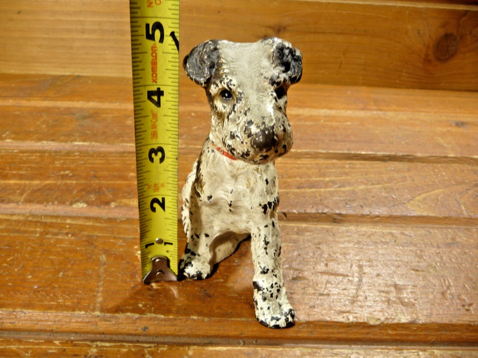 Vintage Cast Iron Fox Terrier Sitting White & Black 5