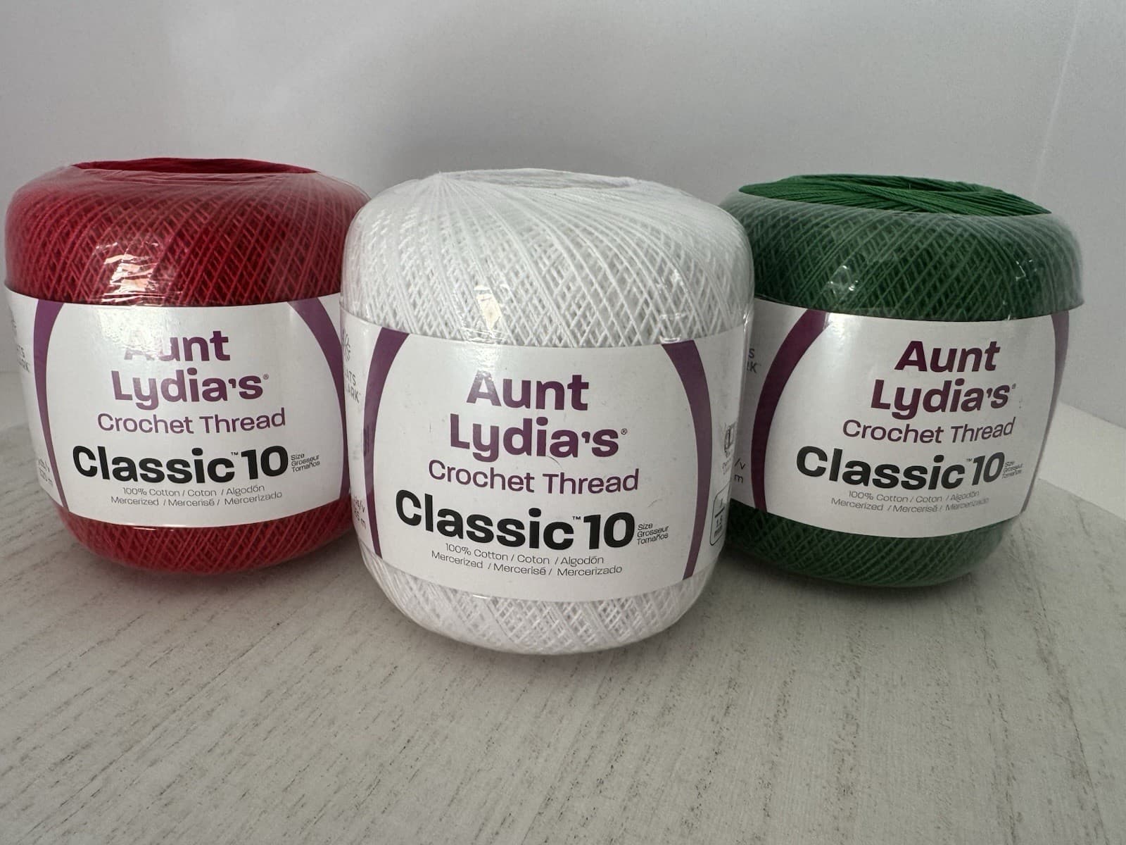 Aunt Lydia's Classic Cotton Crochet Thread Size 10~Lot Of 3~Christmas Colors Set