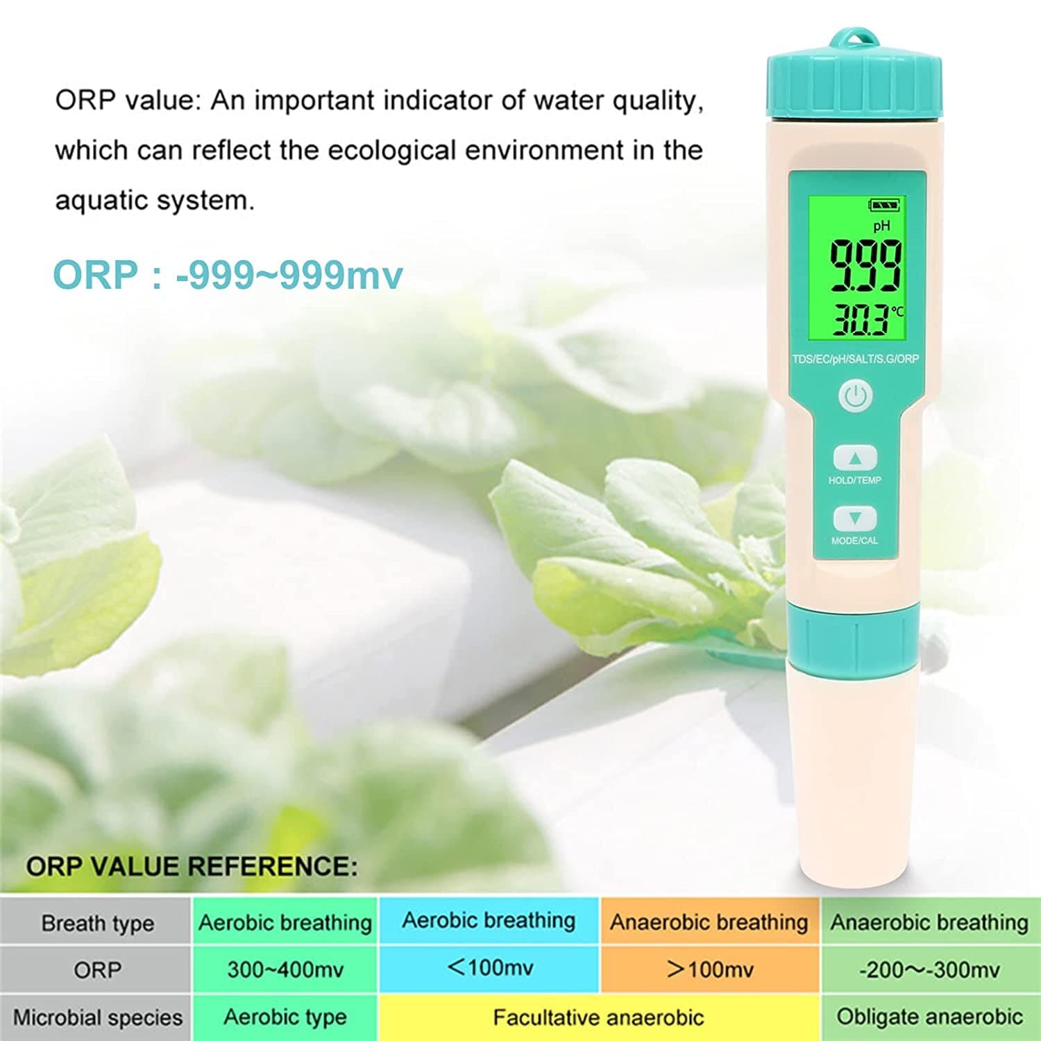 Water Quality Tester Meter Pen 7 in 1 Digital LCD PH/TDS/EC/ORP/TEMP/SG/Salinity 5