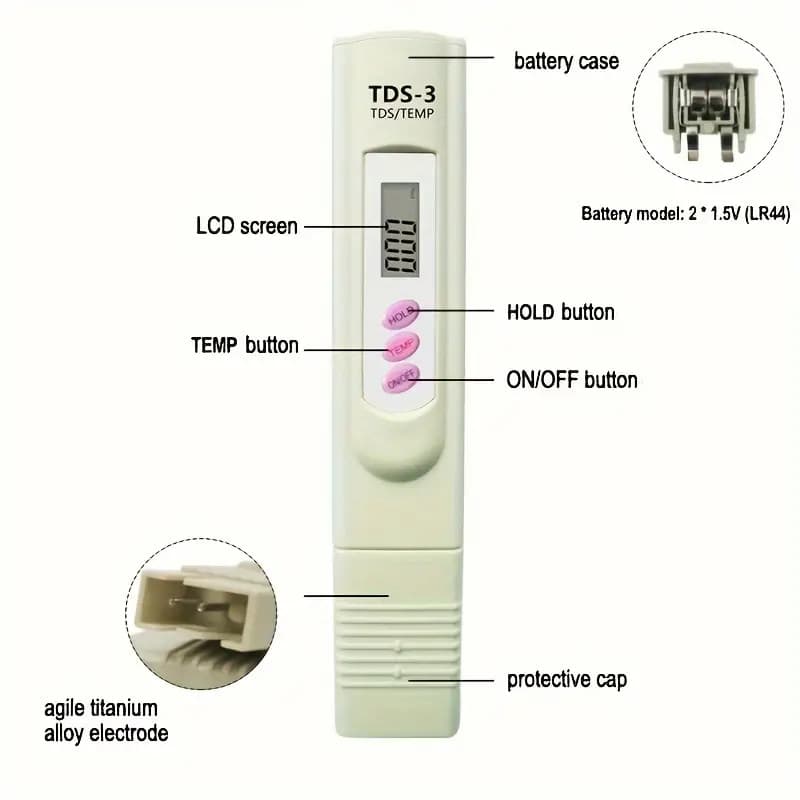 Handheld Water Quality Hardness Purity Digital LCD Meter 0-9990 PPM TDS TDS-3 5