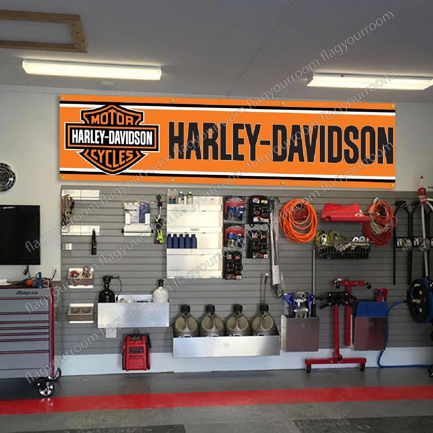Harley Davidson Motorcycle 2x8 ft Garage Sign Banner Flag Mount Garden Grommets 3