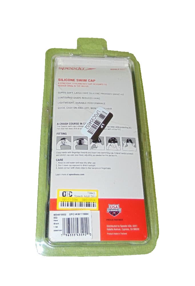 Speedo Black Silicone Swim Cap Adult New Latex Free 2