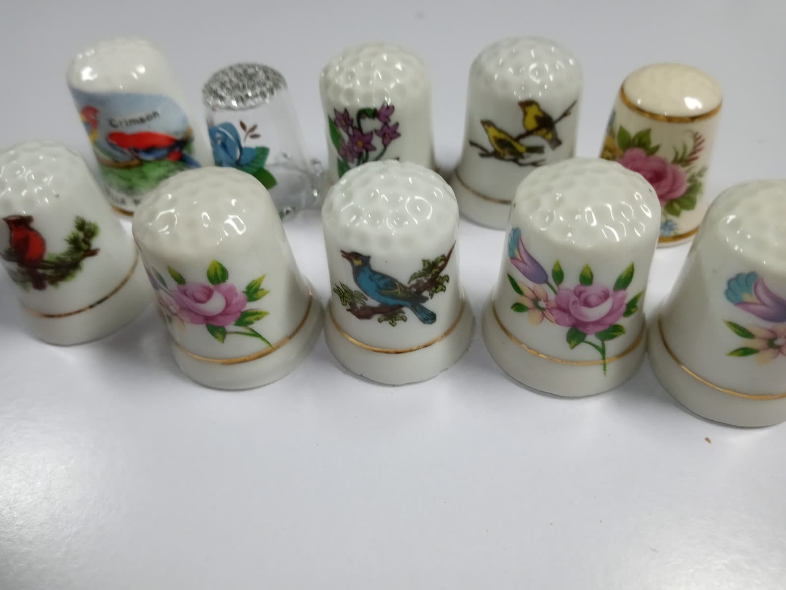 Lot of 10 Thimbles Collection Birds&Flowers Includes Bone China Porcelain Glass 2