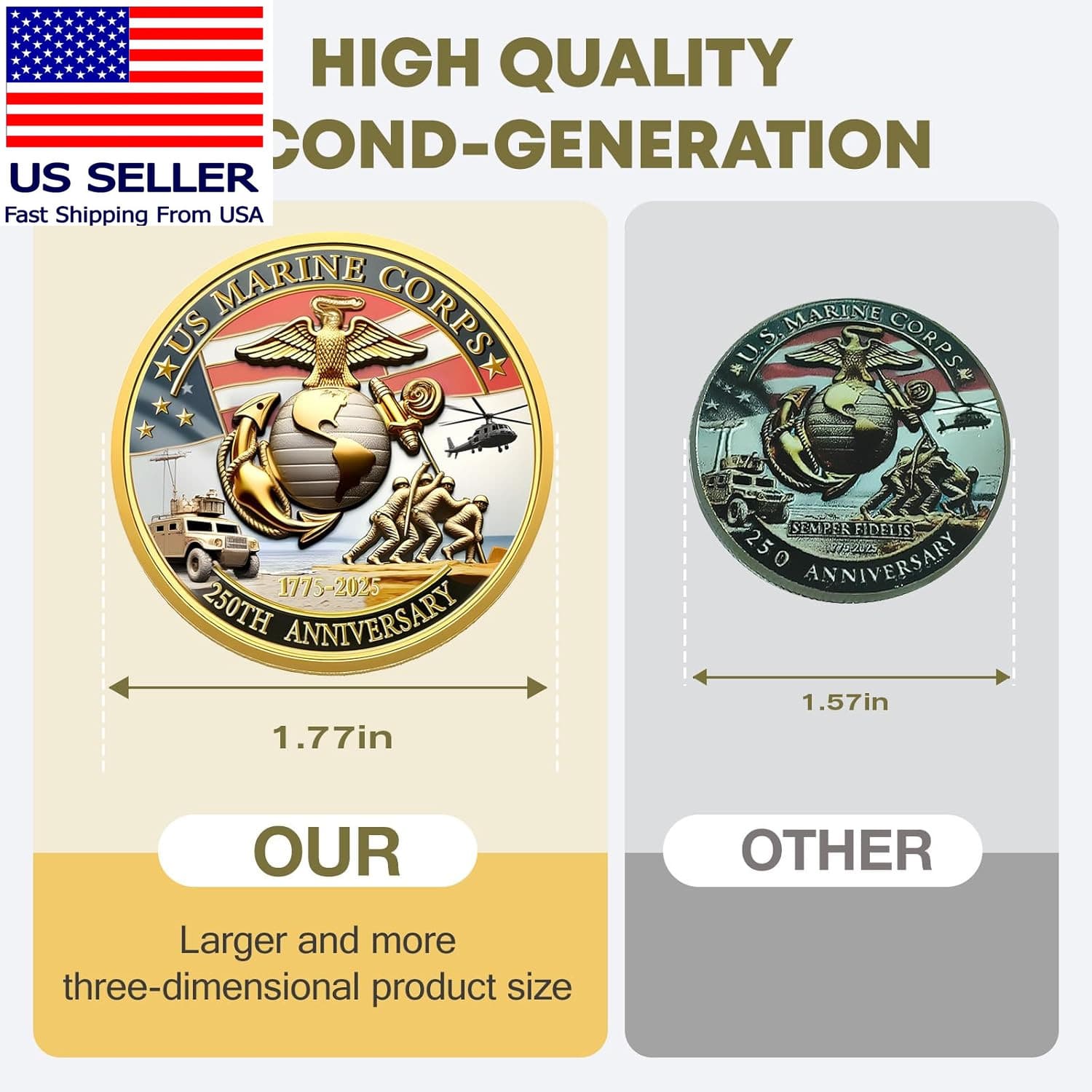 Marine Corps 250Th Anniversary Challenge Coin, 1.77 Inch Double-Sided US.MC Mili 5