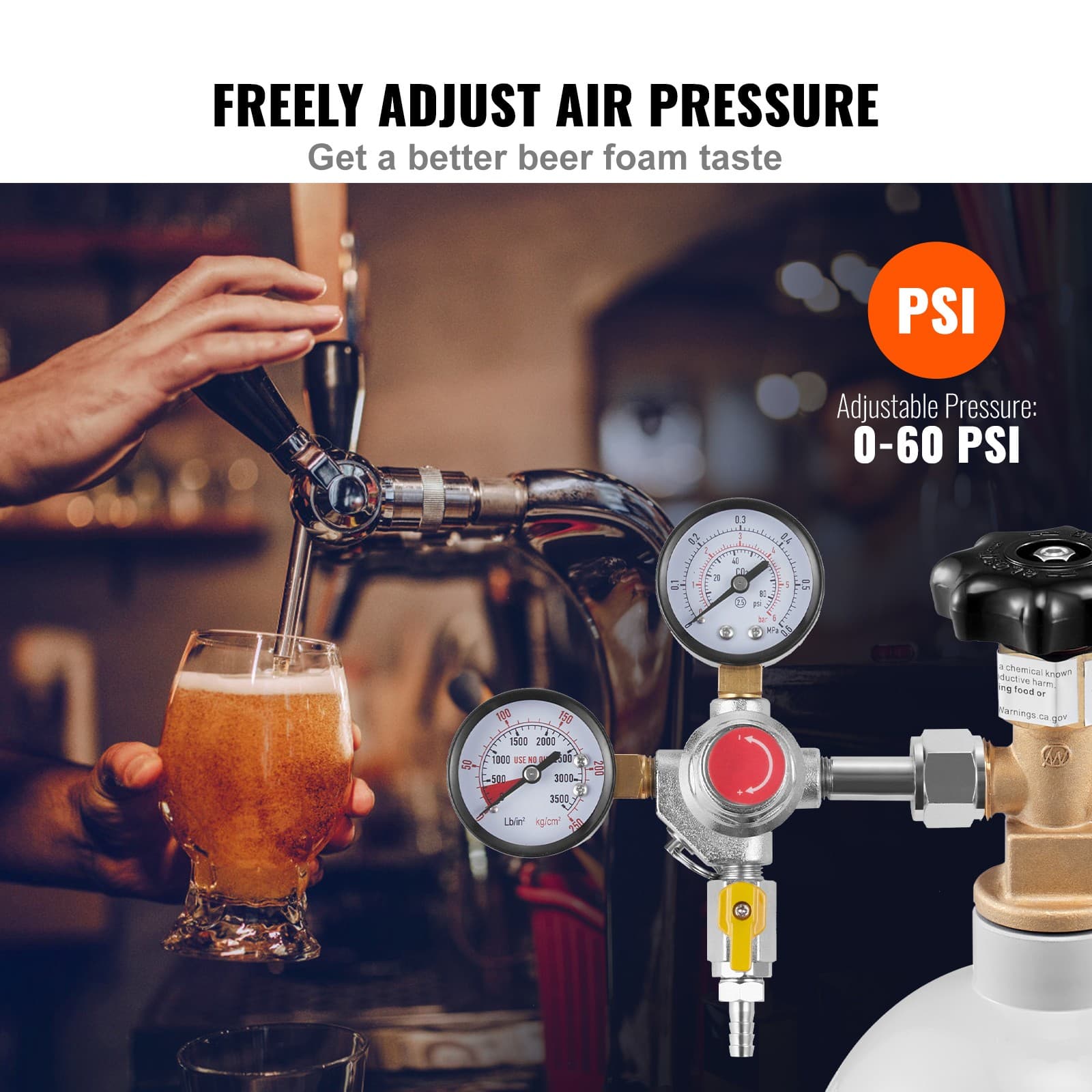 VEVOR CO2 Tank 5 lbs Aluminum Alloy Cylinder Tank CGA320 + 2 Gauge CO2 Regulator 4