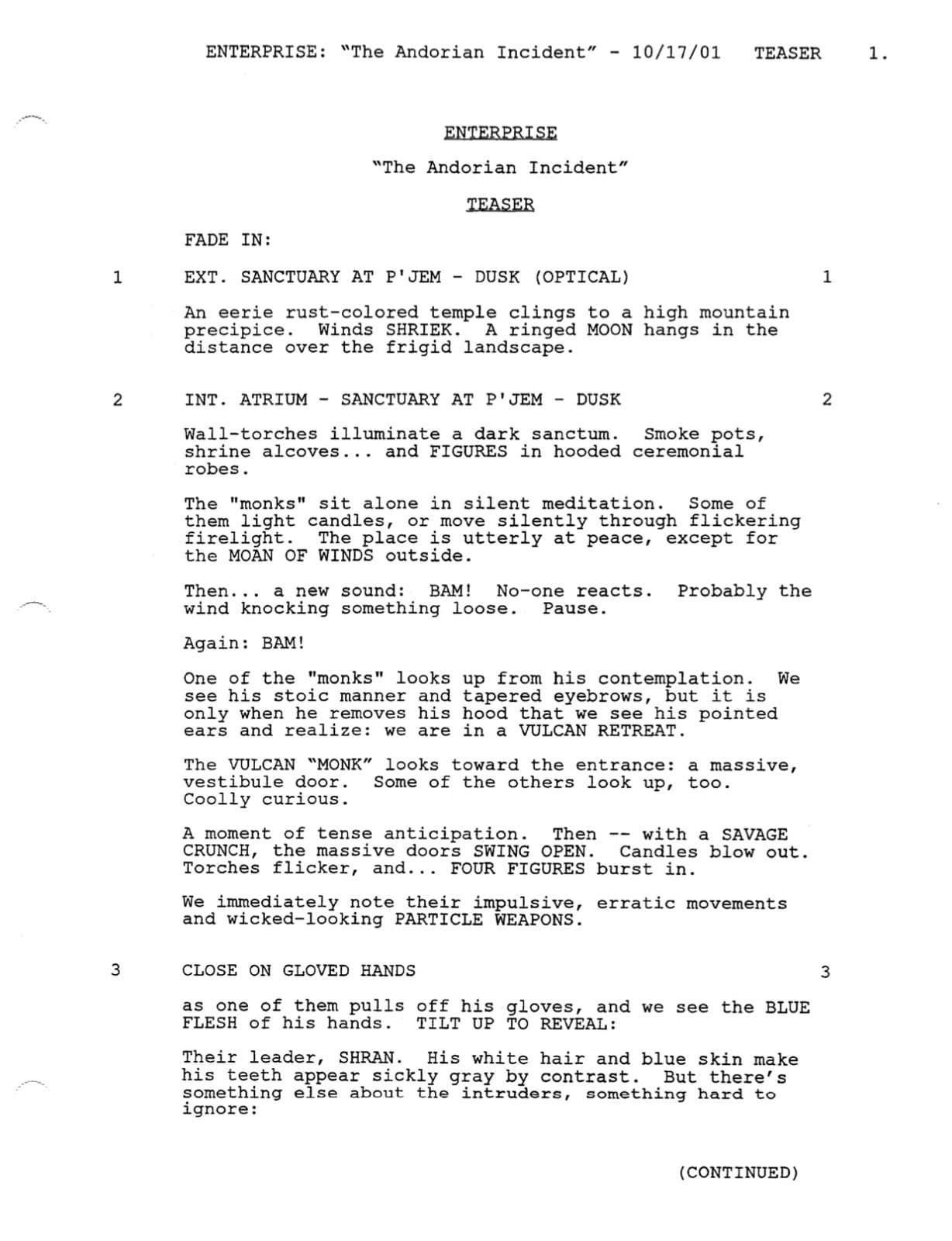 Star Trek ENTERPRISE "The Andorian Incident" Script (10/17/2001) Shran - REPRINT 6