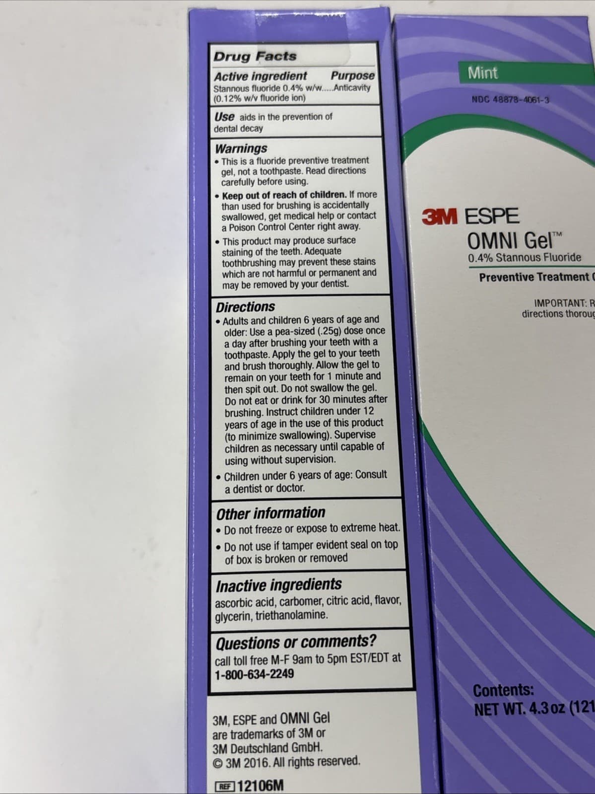 2 Tubes (4.3oz each) 3M ESPE 12106M OMNI Gel 0.4% Stannous Fluoride EXP 1/27 5